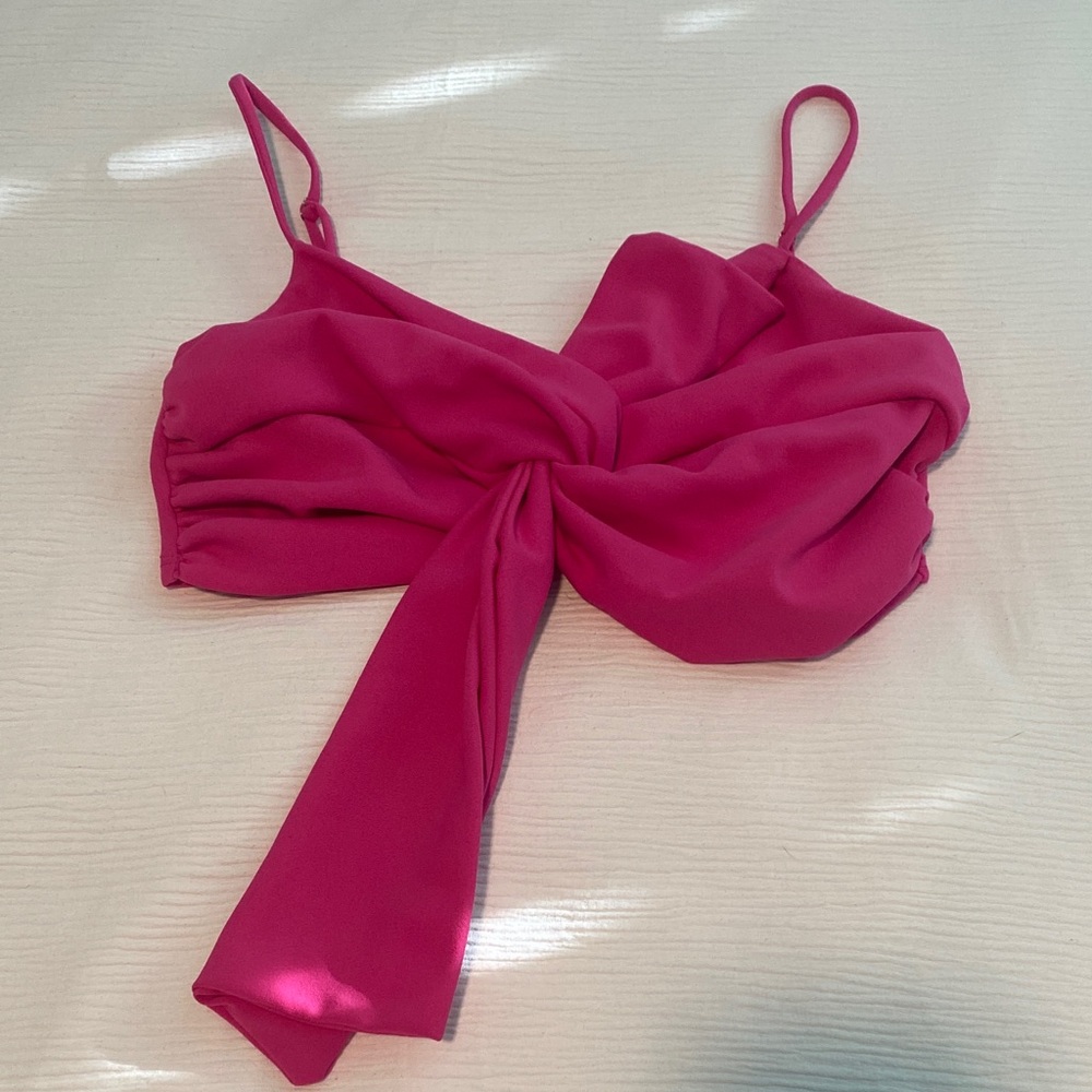 Fuchsia Twist Front Crop Top